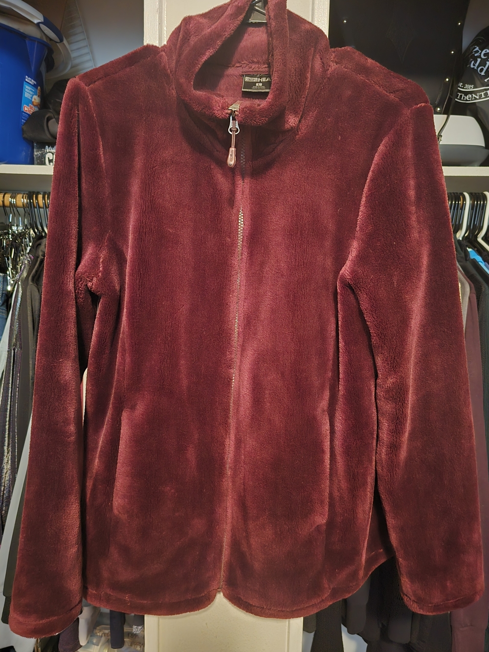 32° Heat Plush Teddy Burgundy Zip-Up Jacket